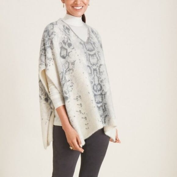 Chico's Poncho Womens Snake Print Small Medium Beaded Neckline Soft Knit Sweater - Picture 1 of 15